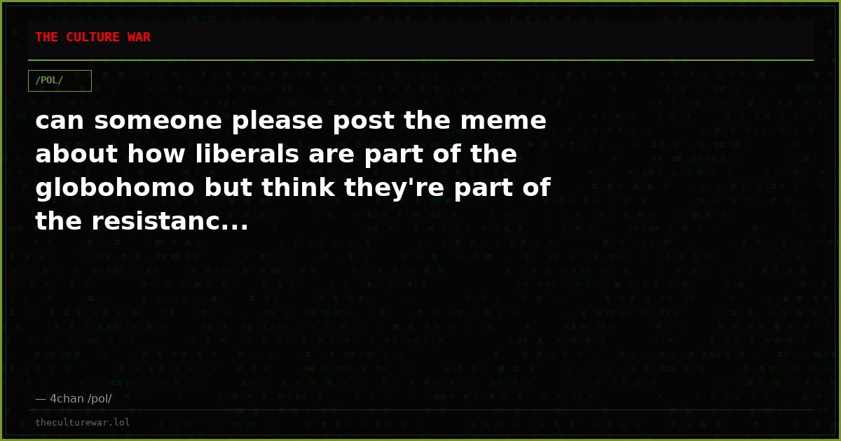 can someone please post the meme about how liberals are part of the globohomo but think they're part of the resistanc...