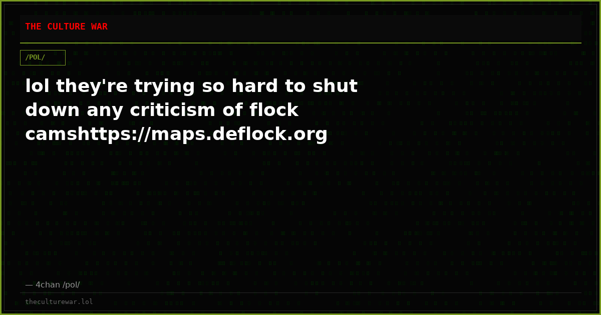 lol they're trying so hard to shut down any criticism of flock camshttps://maps.deflock.org