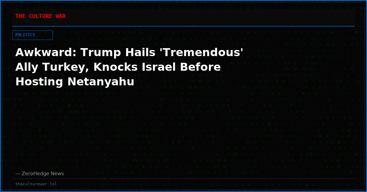 Awkward: Trump Hails 'Tremendous' Ally Turkey, Knocks Israel Before Hosting Netanyahu