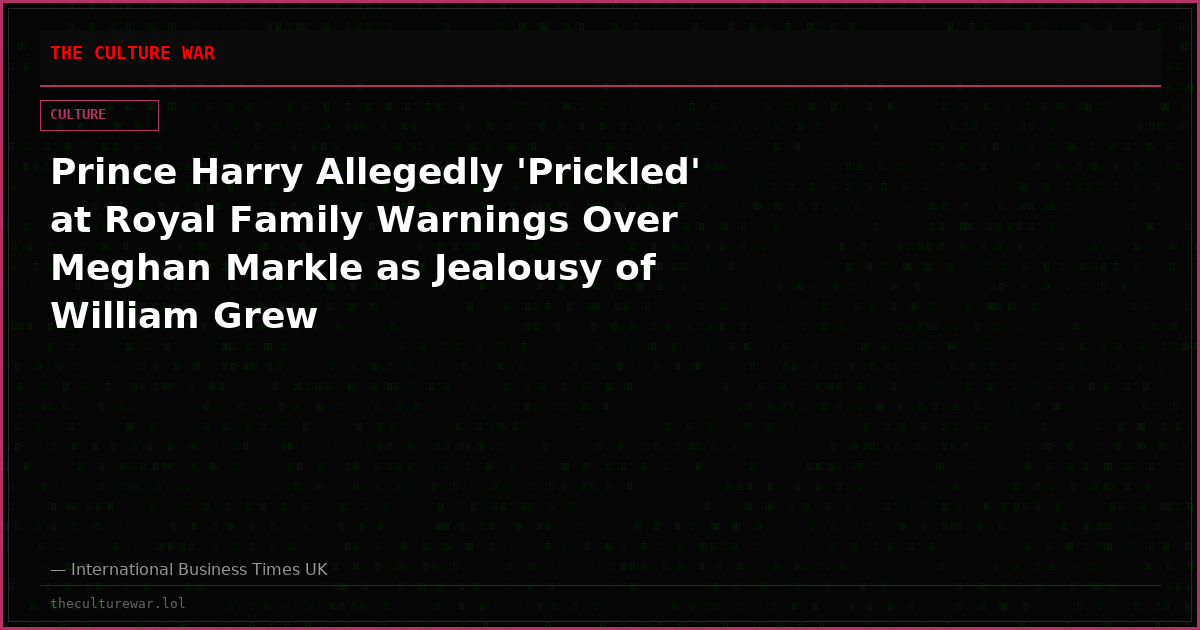 Prince Harry Allegedly 'Prickled' at Royal Family Warnings Over Meghan Markle as Jealousy of William Grew