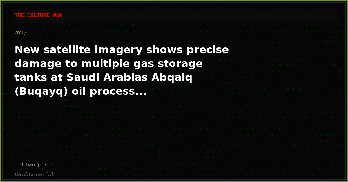 New satellite imagery shows precise damage to multiple gas storage tanks at Saudi Arabias Abqaiq (Buqayq) oil process...