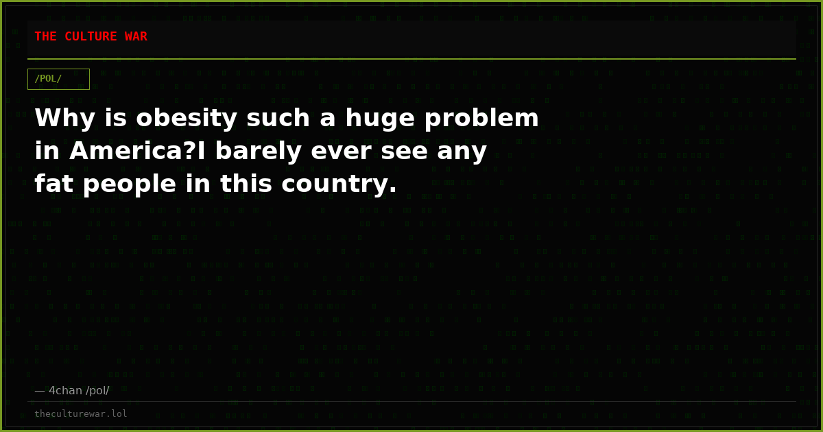 Why is obesity such a huge problem in America?I barely ever see any fat people in this country.