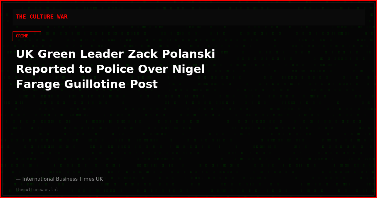 UK Green Leader Zack Polanski Reported to Police Over Nigel Farage Guillotine Post