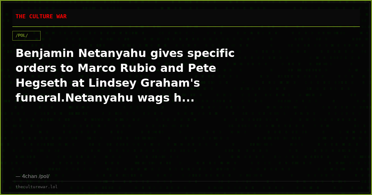 Benjamin Netanyahu gives specific orders to Marco Rubio and Pete Hegseth at Lindsey Graham's funeral.Netanyahu wags h...