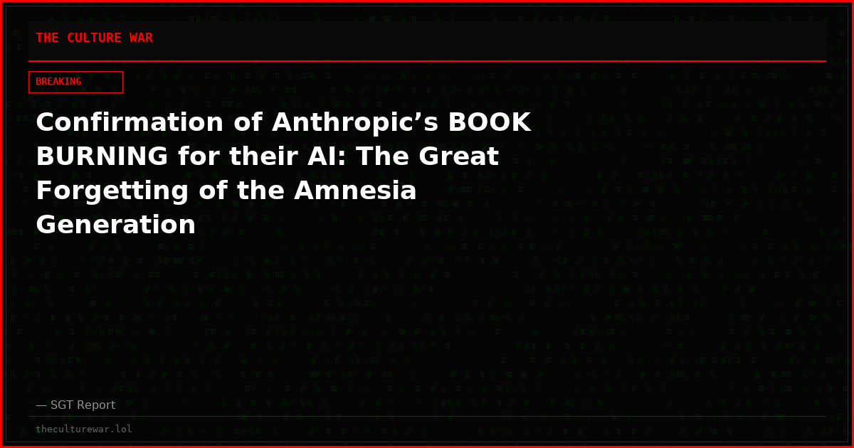 Confirmation of Anthropic’s BOOK BURNING for their AI: The Great Forgetting of the Amnesia Generation