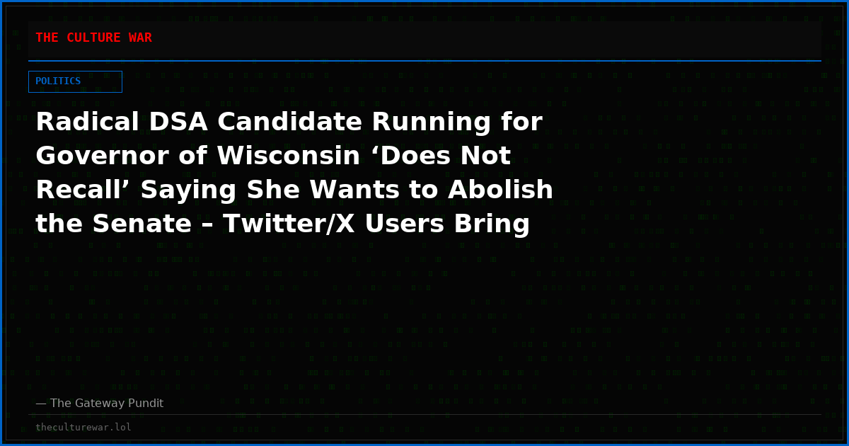 Radical DSA Candidate Running for Governor of Wisconsin ‘Does Not Recall’ Saying She Wants to Abolish the Senate – Twitter/X Users Bring Receipts