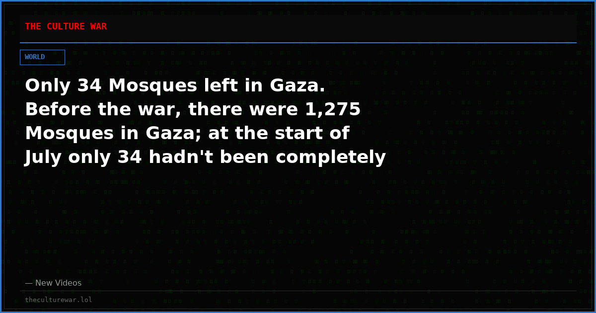 Only 34 Mosques left in Gaza. Before the war, there were 1,275 Mosques in Gaza; at the start of July only 34 hadn't been completely demolished or damaged