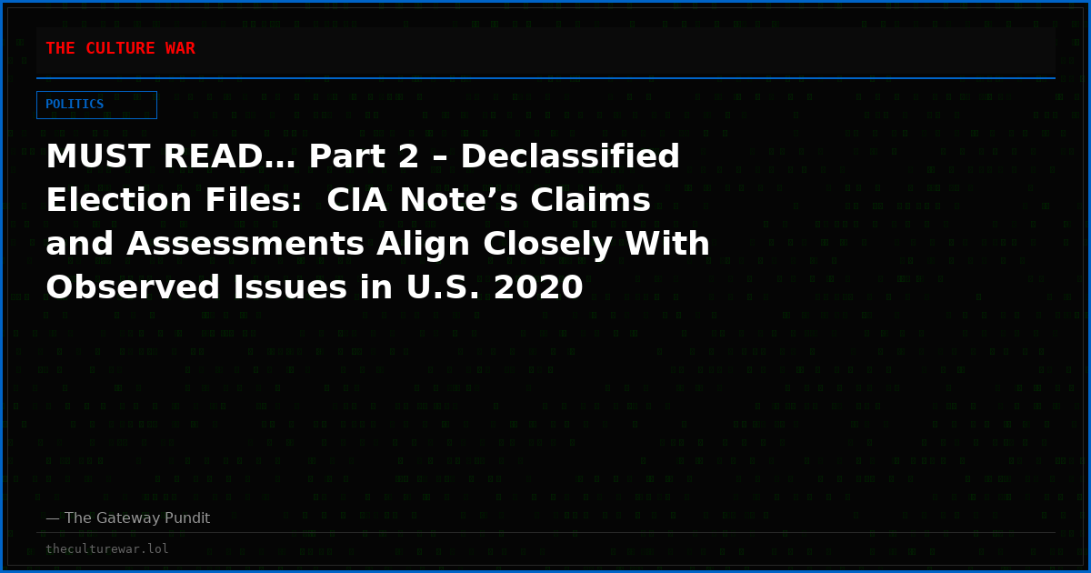 MUST READ… Part 2 – Declassified Election Files:  CIA Note’s Claims and Assessments Align Closely With Observed Issues in U.S. 2020 Election