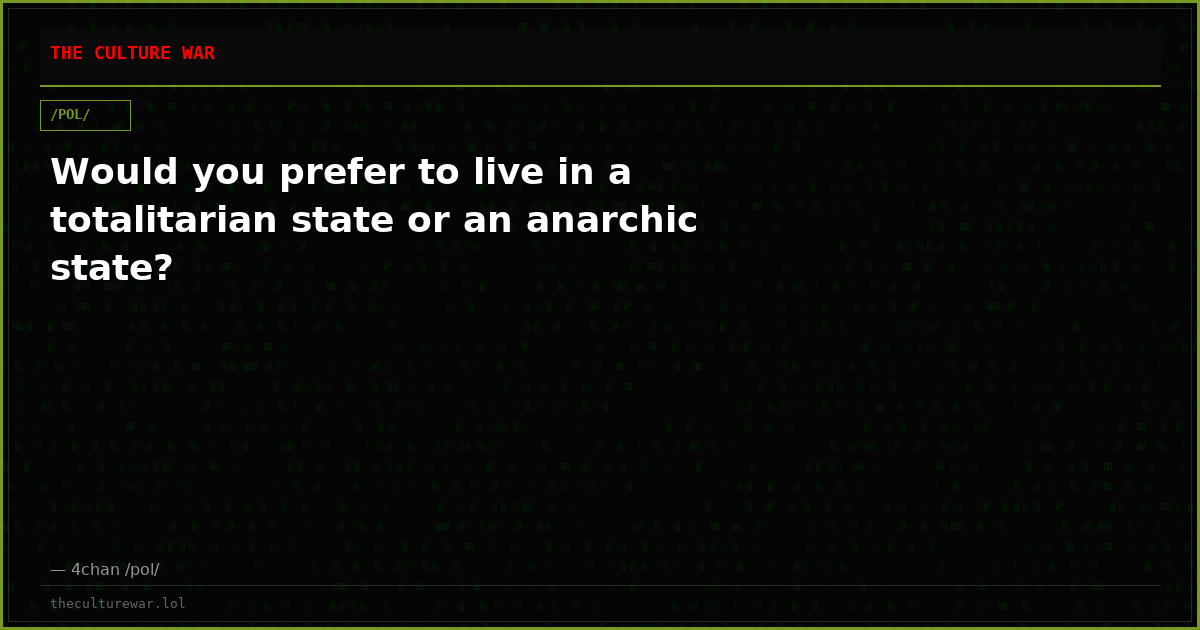 Would you prefer to live in a totalitarian state or an anarchic state?