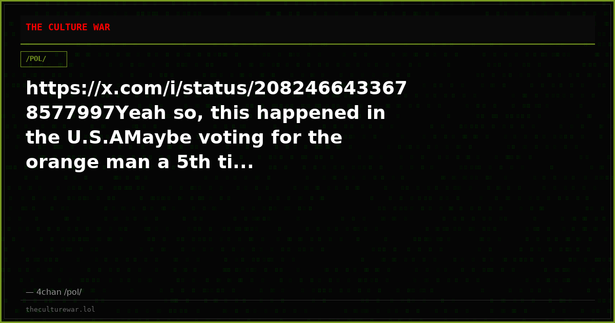 https://x.com/i/status/2082466433678577997Yeah so, this happened in the U.S.AMaybe voting for the orange man a 5th ti...