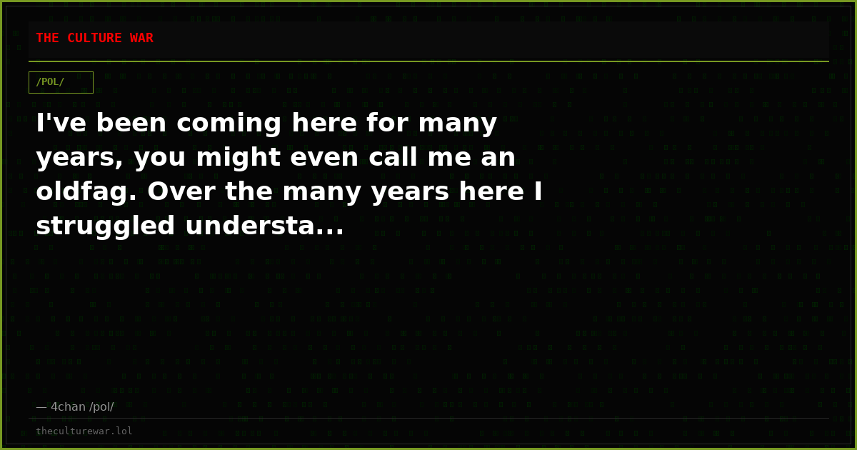 I've been coming here for many years, you might even call me an oldfag. Over the many years here I struggled understa...