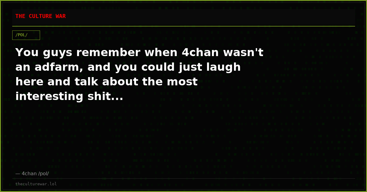 You guys remember when 4chan wasn't an adfarm, and you could just laugh here and talk about the most interesting shit...