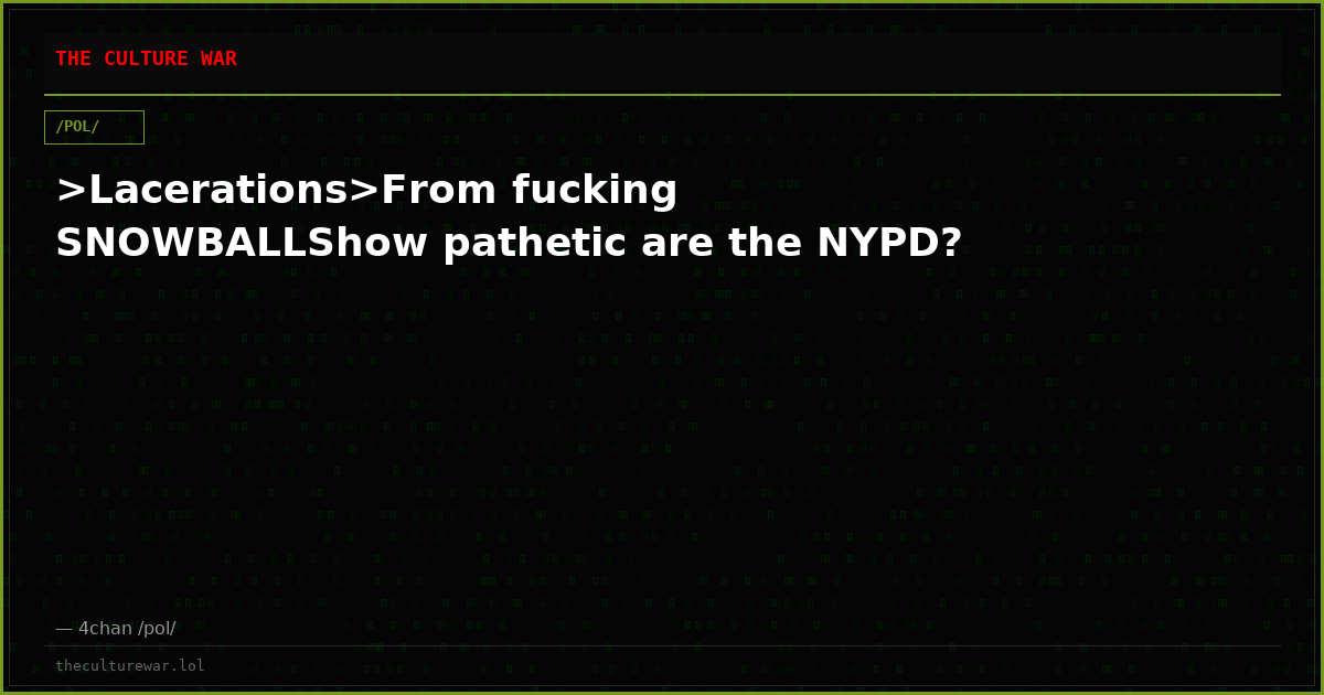 >Lacerations>From fucking SNOWBALLShow pathetic are the NYPD?