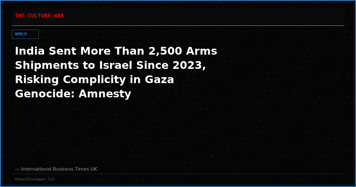 India Sent More Than 2,500 Arms Shipments to Israel Since 2023, Risking Complicity in Gaza Genocide: Amnesty