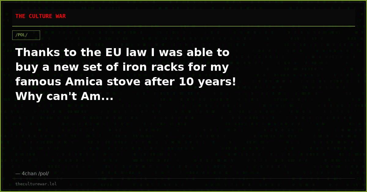 Thanks to the EU law I was able to buy a new set of iron racks for my famous Amica stove after 10 years! Why can't Am...