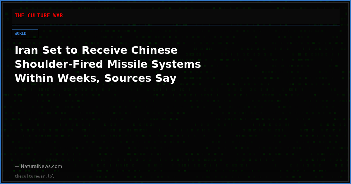 Iran Set to Receive Chinese Shoulder-Fired Missile Systems Within Weeks, Sources Say