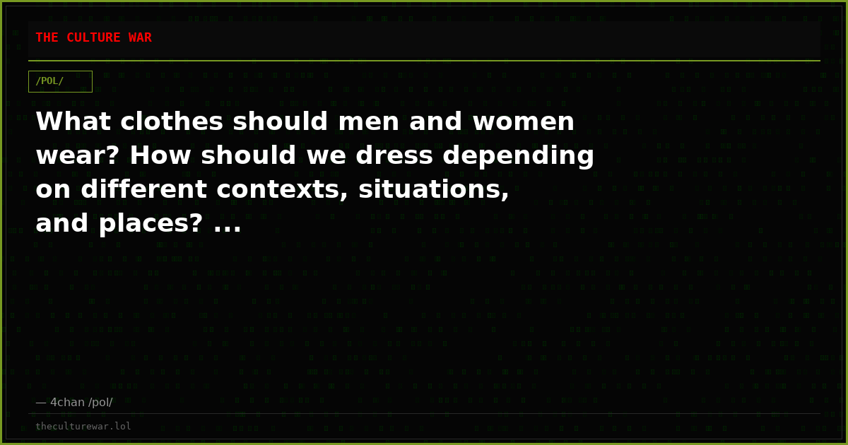 What clothes should men and women wear? How should we dress depending on different contexts, situations, and places? ...
