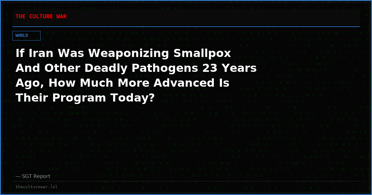 If Iran Was Weaponizing Smallpox And Other Deadly Pathogens 23 Years Ago, How Much More Advanced Is Their Program Today?