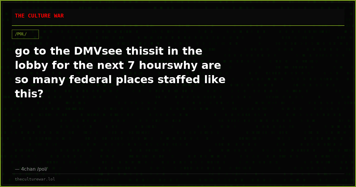 go to the DMVsee thissit in the lobby for the next 7 hourswhy are so many federal places staffed like this?