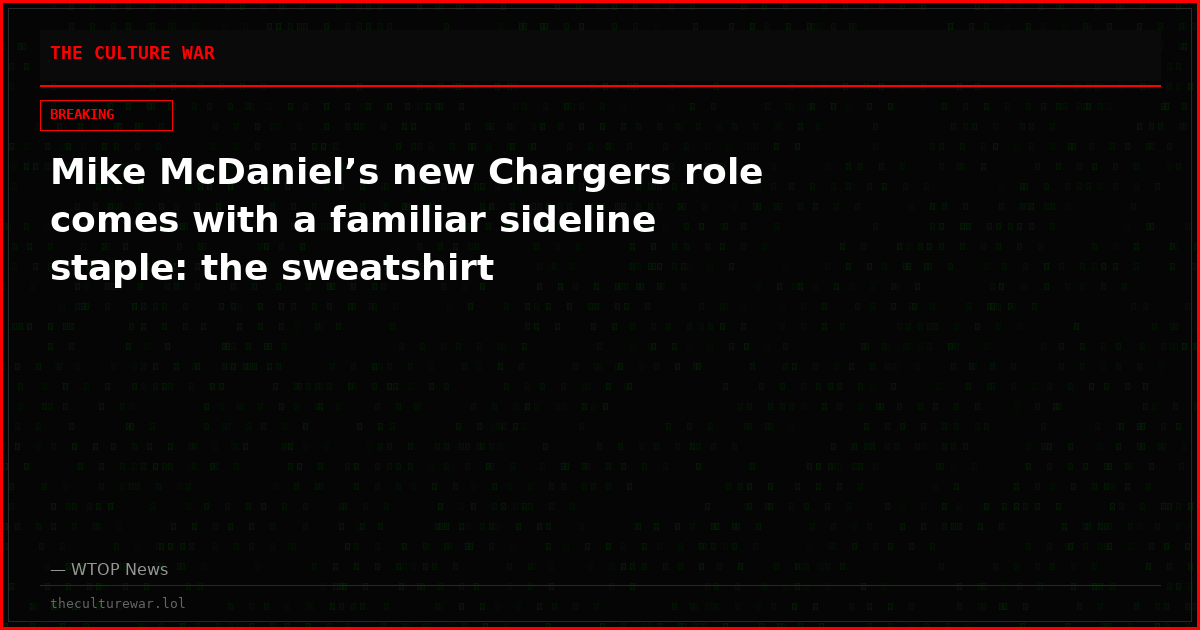 Mike McDaniel’s new Chargers role comes with a familiar sideline staple: the sweatshirt