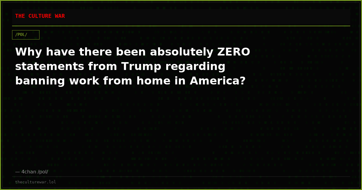 Why have there been absolutely ZERO statements from Trump regarding banning work from home in America?