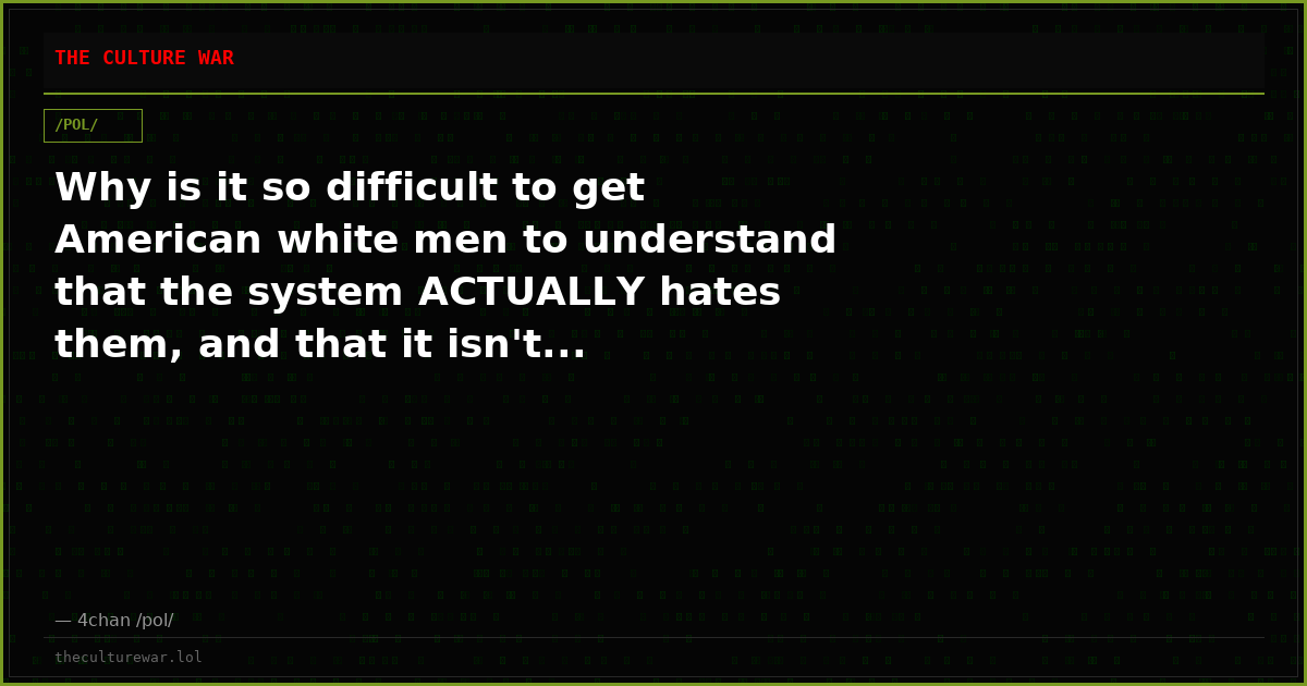 Why is it so difficult to get American white men to understand that the system ACTUALLY hates them, and that it isn't...