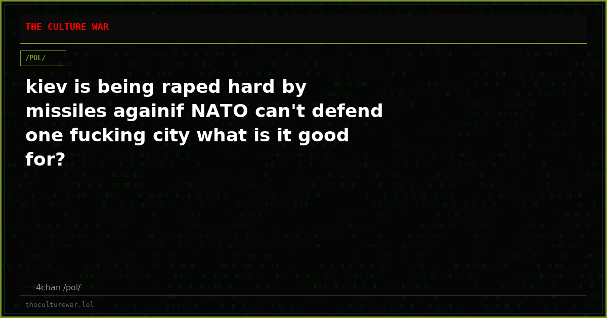 kiev is being raped hard by missiles againif NATO can't defend one fucking city what is it good for?