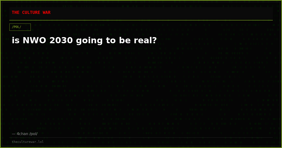is NWO 2030 going to be real?