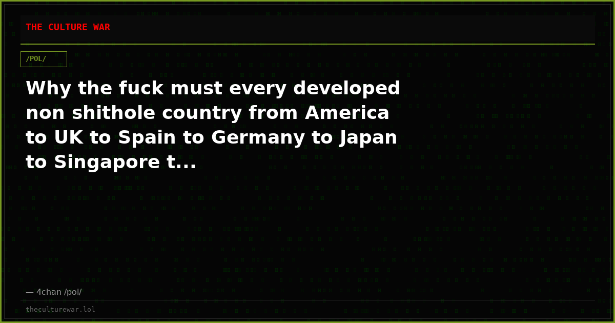 Why the fuck must every developed non shithole country from America to UK to Spain to Germany to Japan to Singapore t...