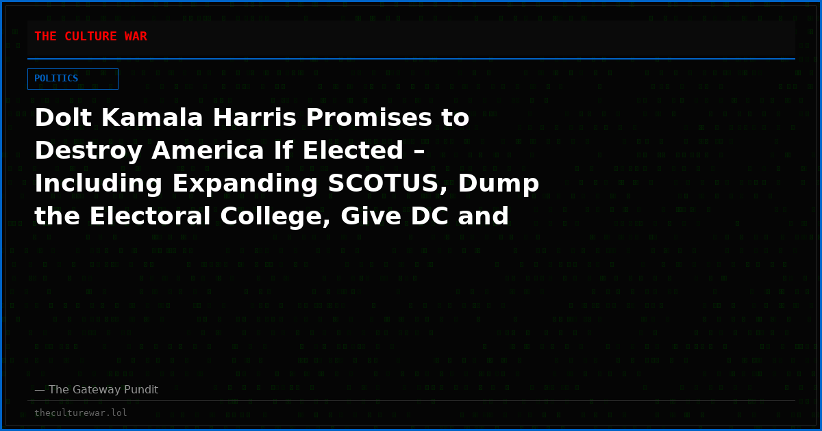 Dolt Kamala Harris Promises to Destroy America If Elected – Including Expanding SCOTUS, Dump the Electoral College, Give DC and Puerto Rico Statehood (VIDEO)