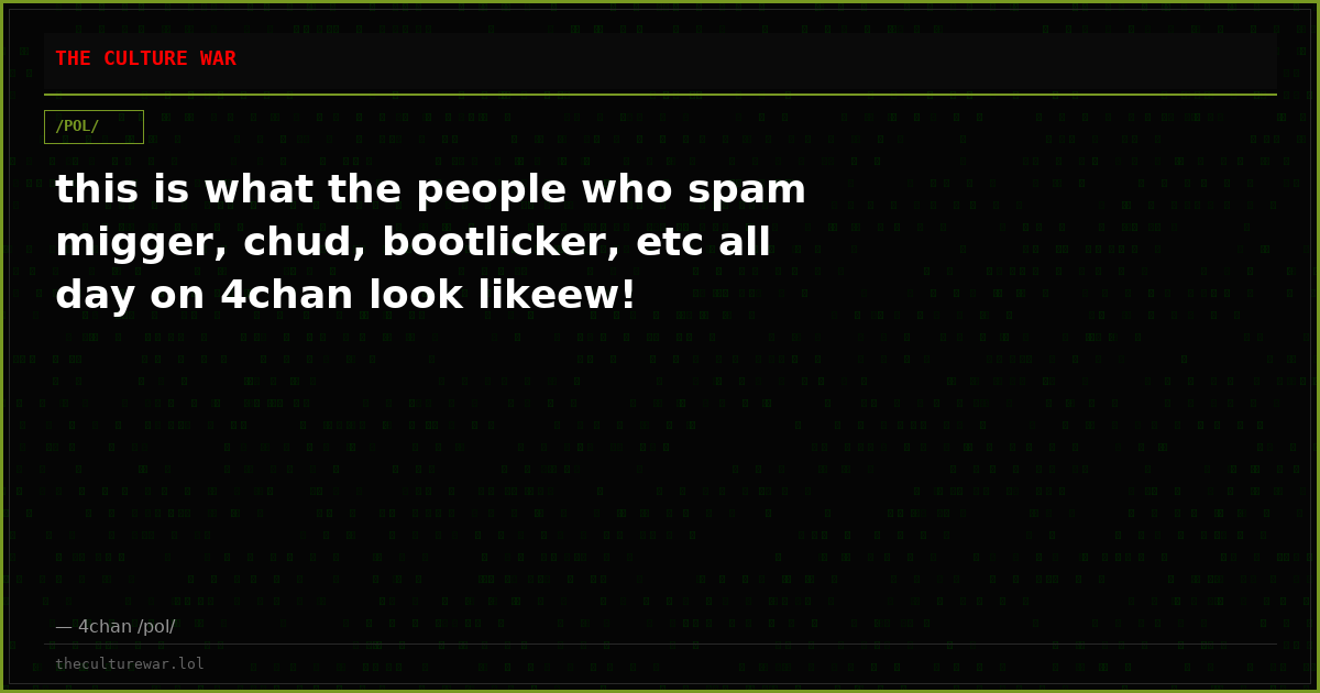 this is what the people who spam migger, chud, bootlicker, etc all day on 4chan look likeew!