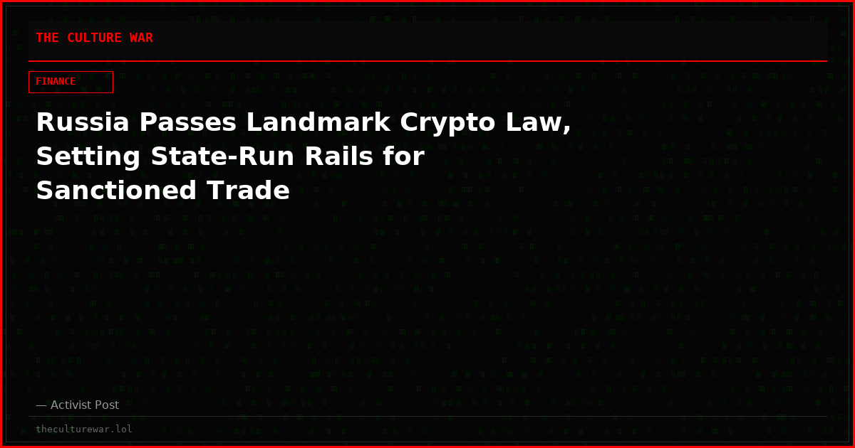 Russia Passes Landmark Crypto Law, Setting State-Run Rails for Sanctioned Trade