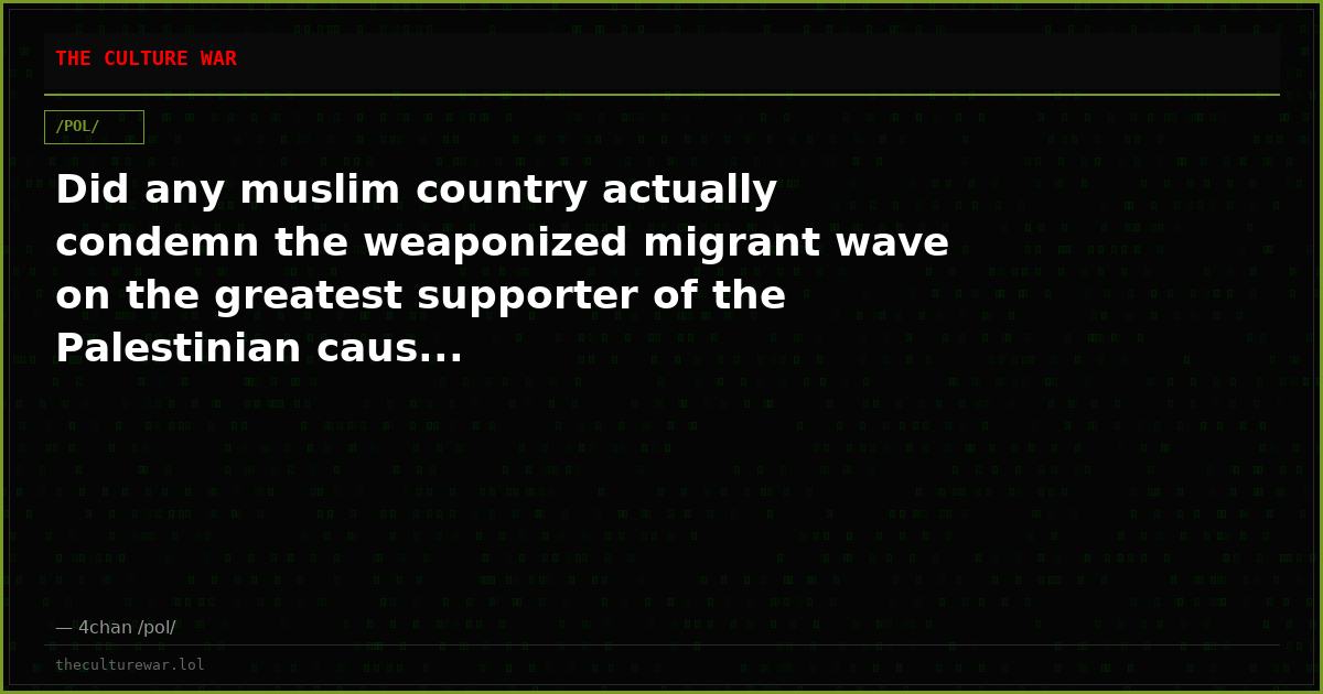Did any muslim country actually condemn the weaponized migrant wave on the greatest supporter of the Palestinian caus...