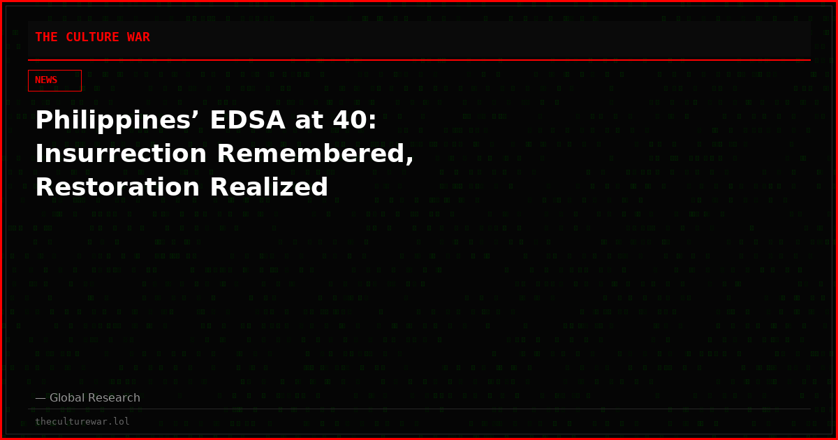 Philippines’ EDSA at 40: Insurrection Remembered, Restoration Realized