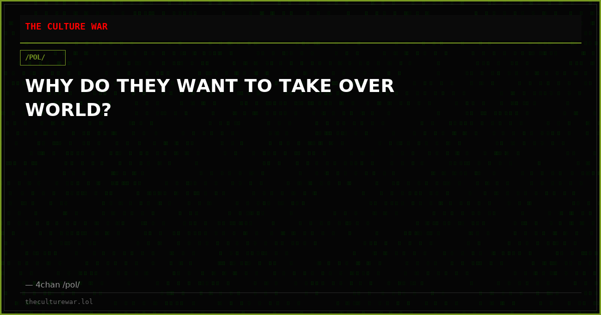 WHY DO THEY WANT TO TAKE OVER WORLD?