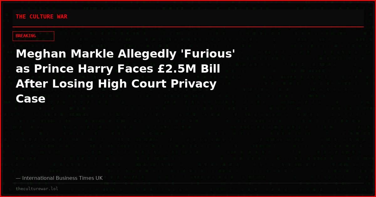 Meghan Markle Allegedly 'Furious' as Prince Harry Faces £2.5M Bill After Losing High Court Privacy Case