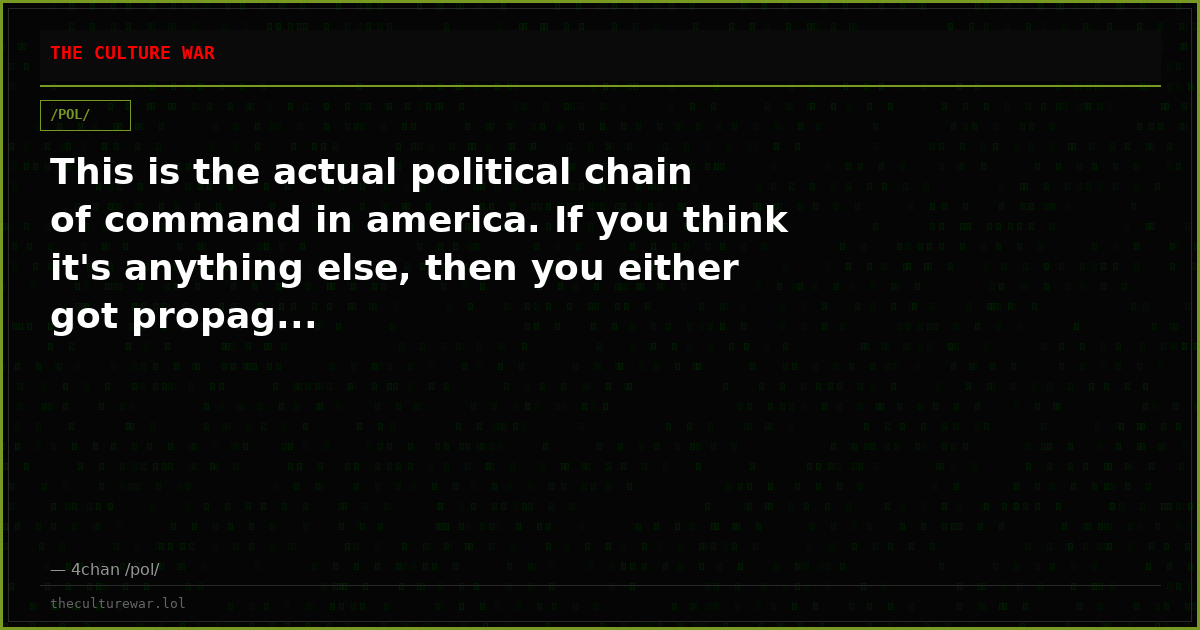 This is the actual political chain of command in america. If you think it's anything else, then you either got propag...