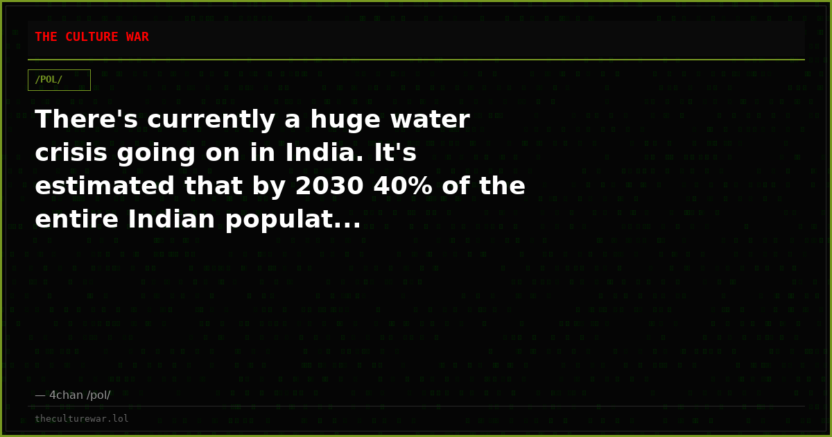 There's currently a huge water crisis going on in India. It's estimated that by 2030 40% of the entire Indian populat...