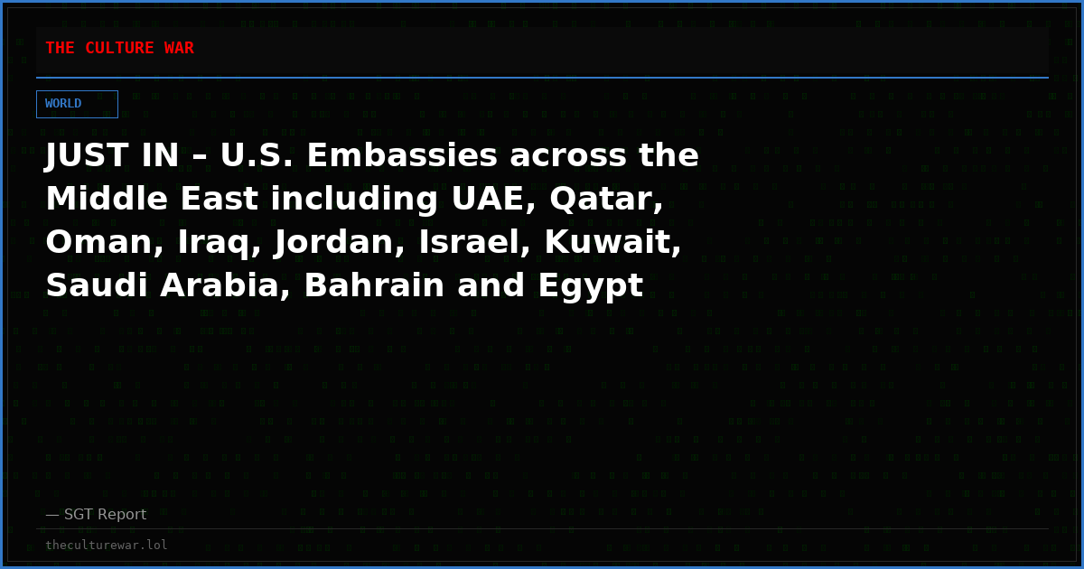 JUST IN – U.S. Embassies across the Middle East including UAE, Qatar, Oman, Iraq, Jordan, Israel, Kuwait, Saudi Arabia, Bahrain and Egypt  issue security alerts advising U.S. citizens “consider departing or be ready to  depart if there is an escalation.” — Daily Mail