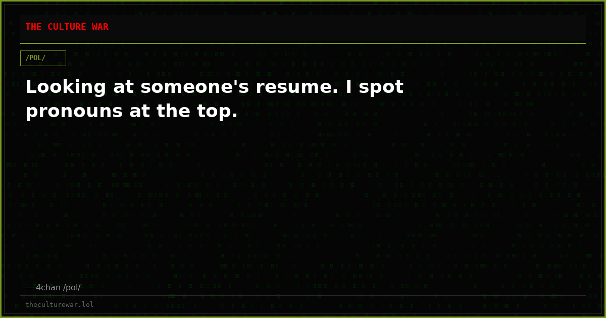 Looking at someone's resume. I spot pronouns at the top.