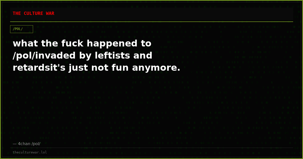 what the fuck happened to /pol/invaded by leftists and retardsit's just not fun anymore.