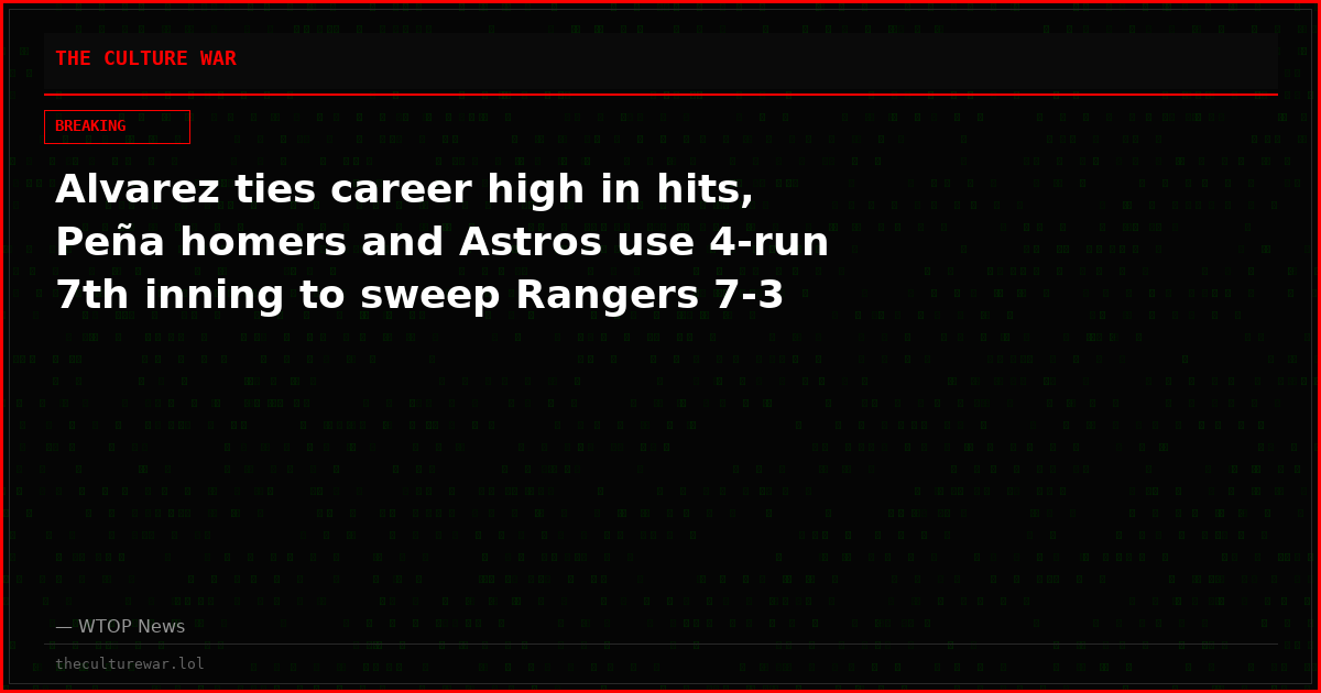 Alvarez ties career high in hits, Peña homers and Astros use 4-run 7th inning to sweep Rangers 7-3