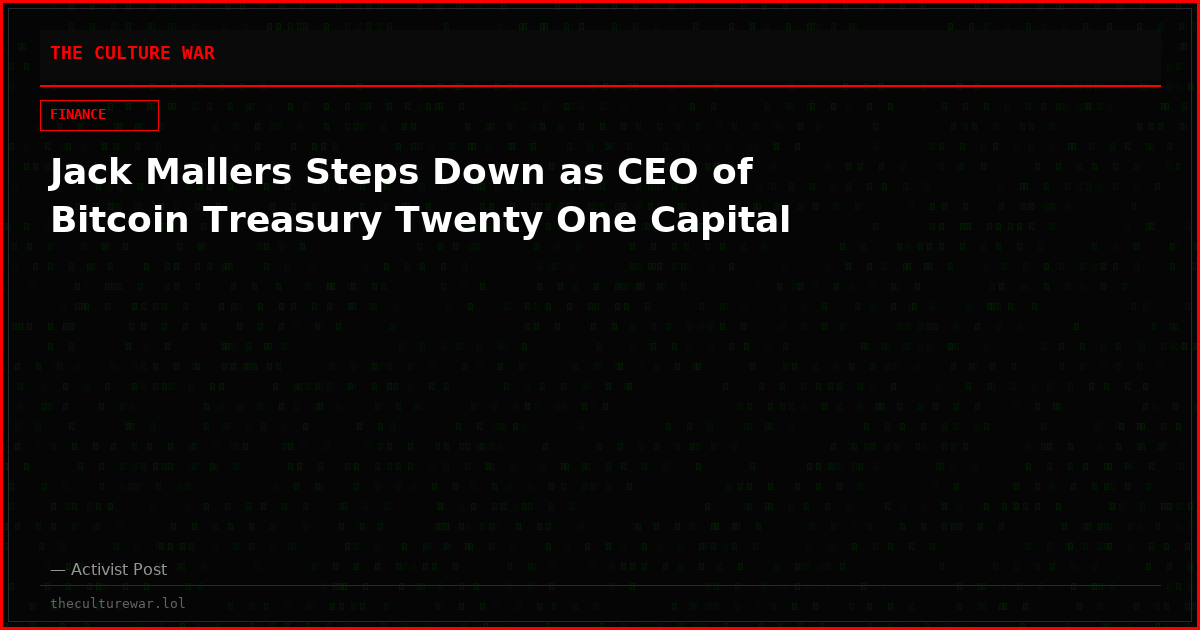 Jack Mallers Steps Down as CEO of Bitcoin Treasury Twenty One Capital