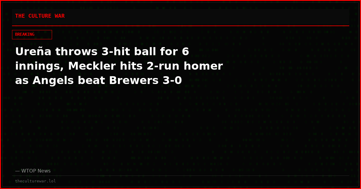 Ureña throws 3-hit ball for 6 innings, Meckler hits 2-run homer as Angels beat Brewers 3-0