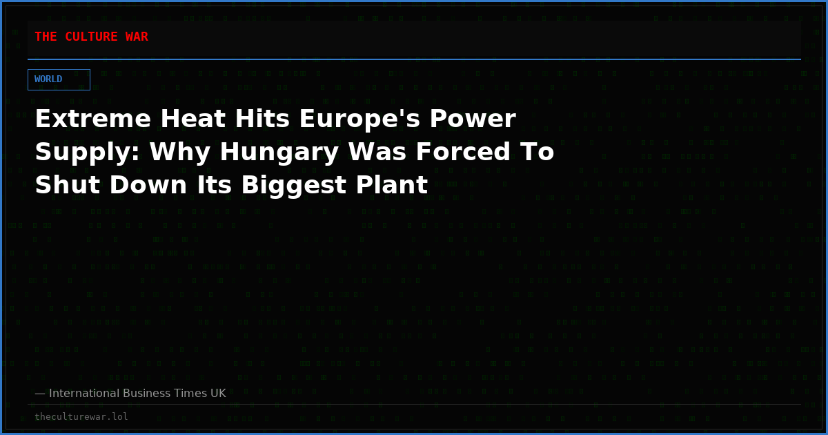 Extreme Heat Hits Europe's Power Supply: Why Hungary Was Forced To Shut Down Its Biggest Plant