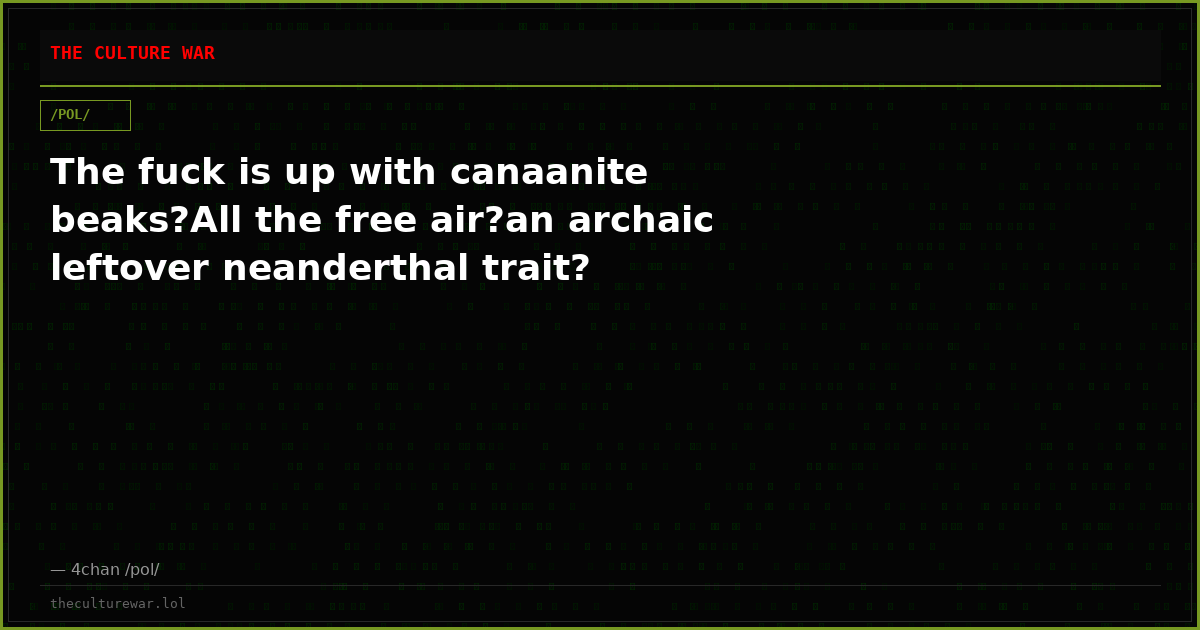 The fuck is up with canaanite beaks?All the free air?an archaic leftover neanderthal trait?