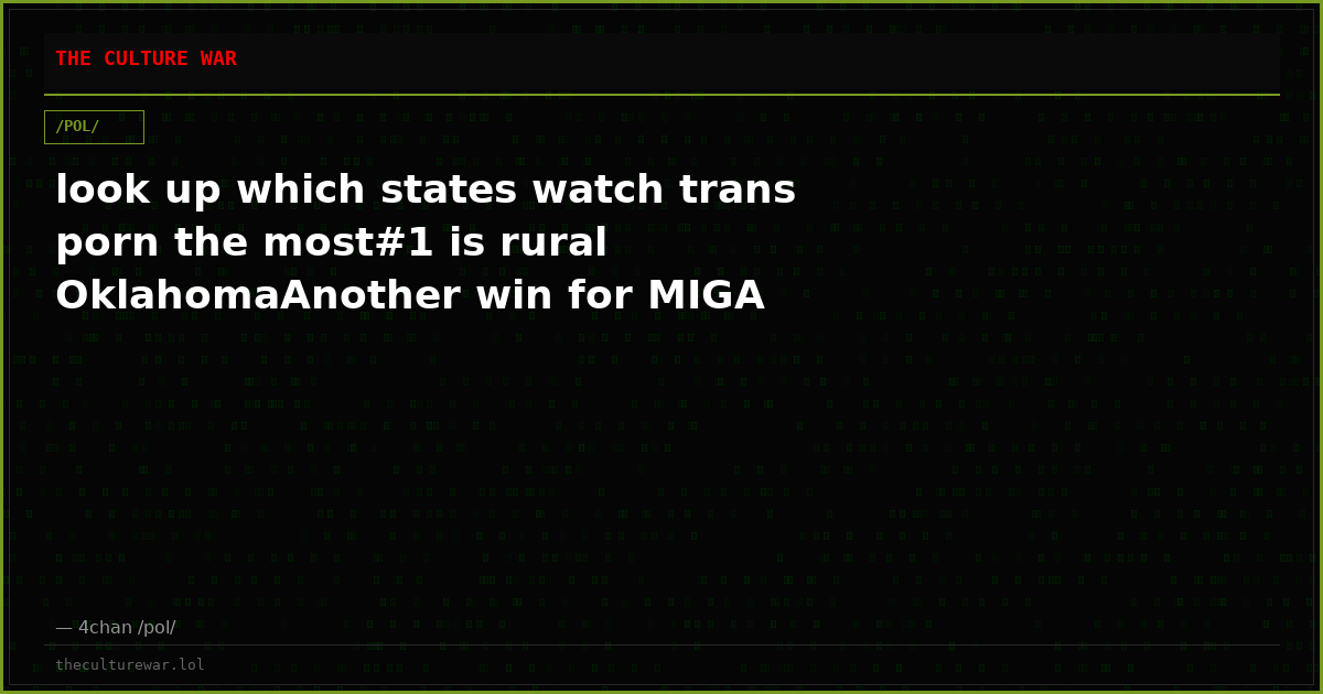 look up which states watch trans porn the most#1 is rural OklahomaAnother win for MIGA