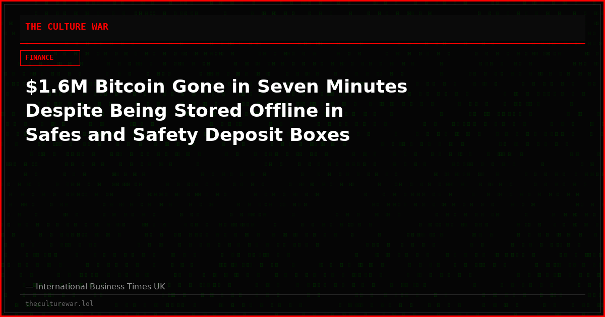 $1.6M Bitcoin Gone in Seven Minutes Despite Being Stored Offline in Safes and Safety Deposit Boxes