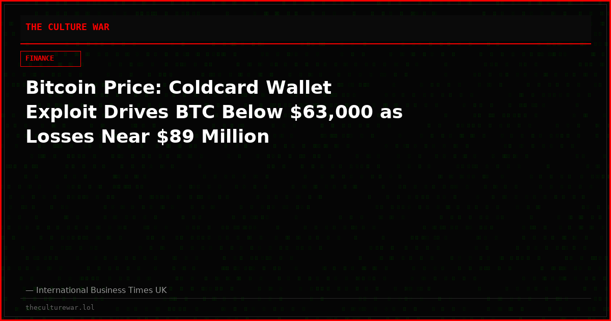 Bitcoin Price: Coldcard Wallet Exploit Drives BTC Below $63,000 as Losses Near $89 Million