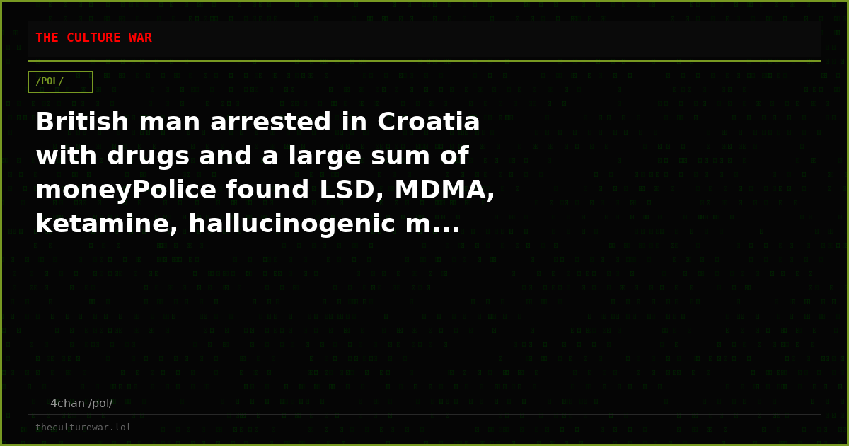 British man arrested in Croatia with drugs and a large sum of moneyPolice found LSD, MDMA, ketamine, hallucinogenic m...